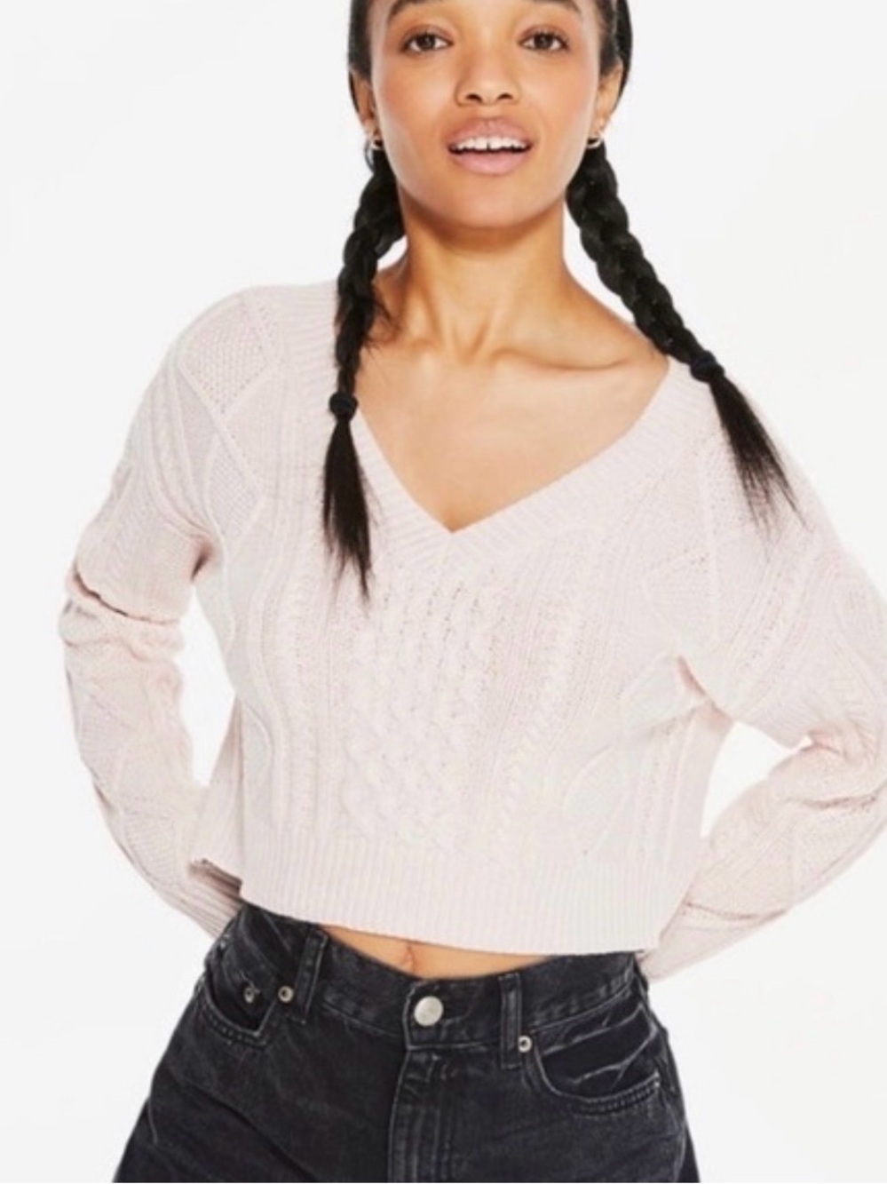 Aeropostale Light Pink V-Neck Cable Knit Sweater